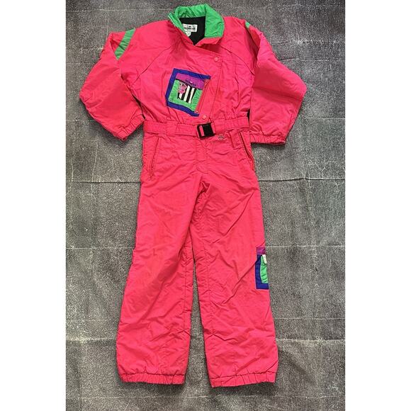 Women's Vintage 90's Obermeyer Sport Neon Pink One Piece Winter Snow Suit Sz S - Picture 1 of 7